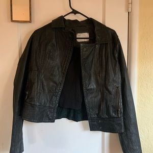 040 Leather Jacket cross zip Womens M